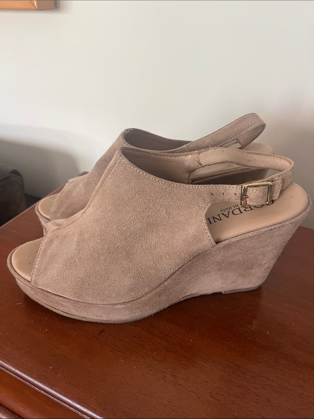 Cordani Taupe Suede Peep-Toe Wedge Sandals size 41
